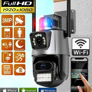 Вулична охоронна поворотна WIFI камера Dual Lens Zoom 8MP сирена, зум, iCSee віддаленим доступом онлайн