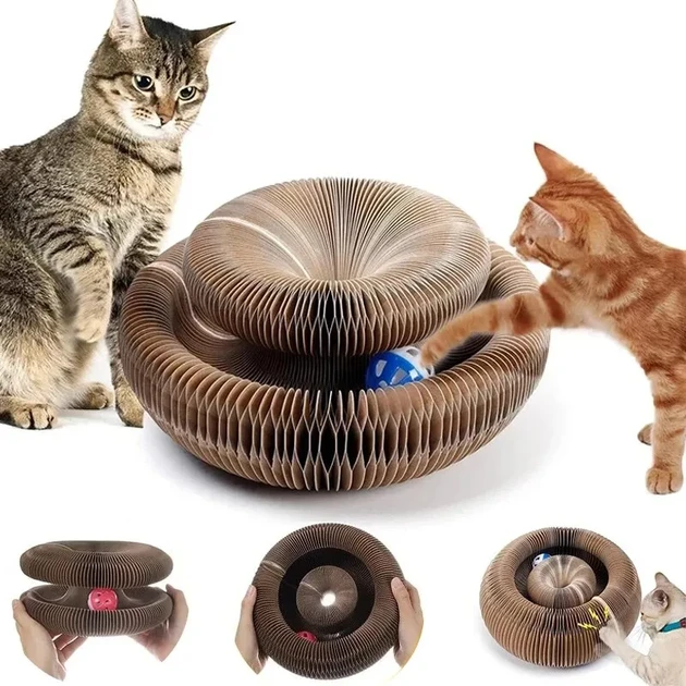КРУГЛА ГОФРОВАНА ЛЕЖАНКА ДЛЯ КОТІВ З М’ЯЧИКОМ ДЛЯ ГРИ CAT JOY