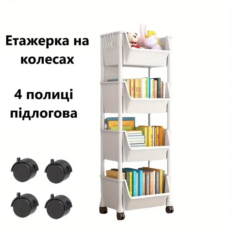 Етажерка на коліщатках полиця для зберігання книг, журналів, дитячих іграшок, посуду Storage rack