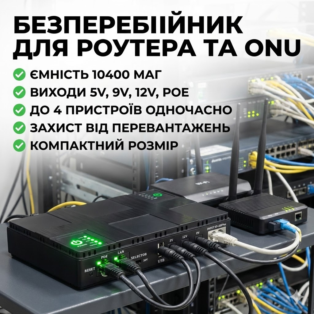 Джерело безперебійного живлення DC UPS для роутера, ONU, камер – 5V/9V/12V
