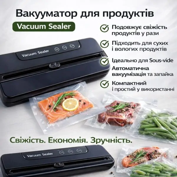 Вакууматор побутовий для харчових продуктів 60 кПа Vacuum Sealer