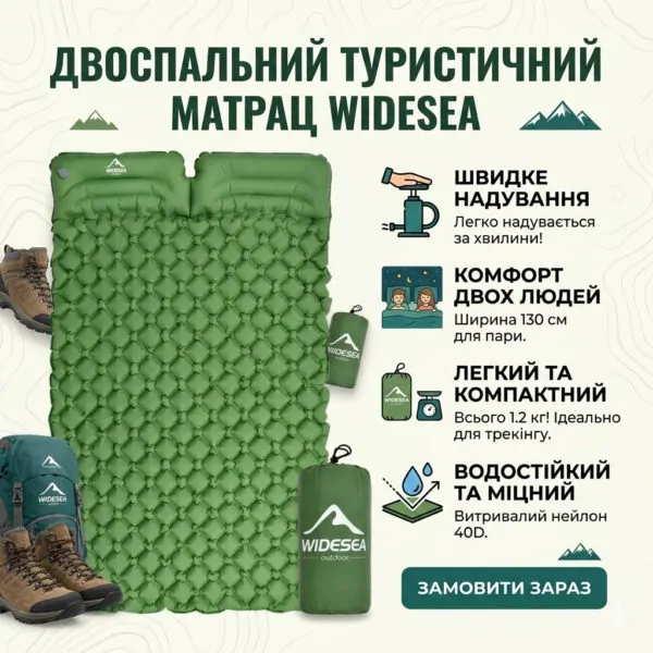 Надувний туристичний матрац-килимок з подушкою та чохлом