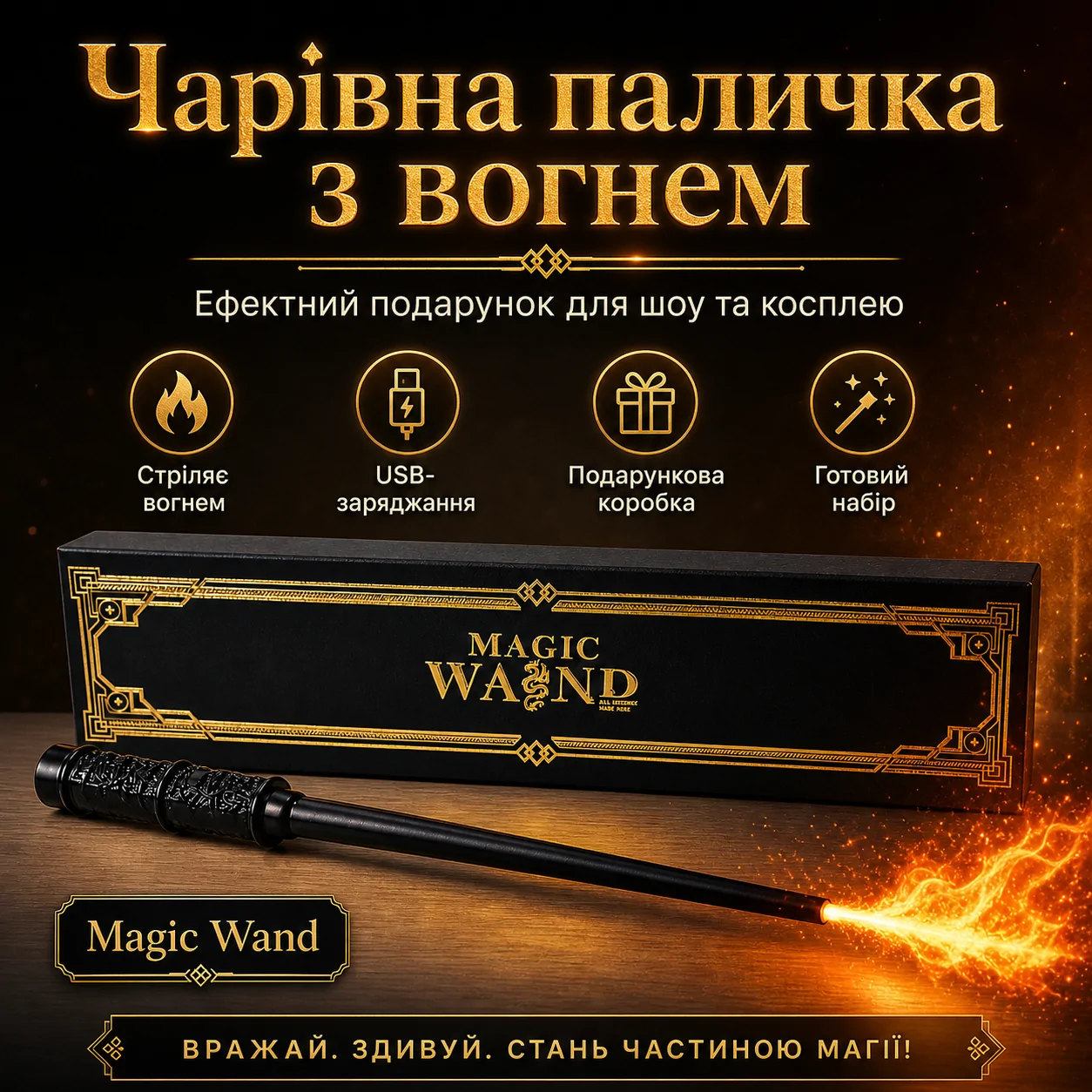 Чарівна паличка з вогнем «Гаррі Поттер» (стріляє вогнем) Magic Wand