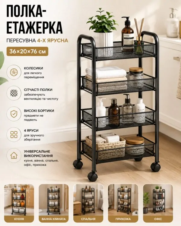 Полка-етажерка пересувна 4-х ярусна