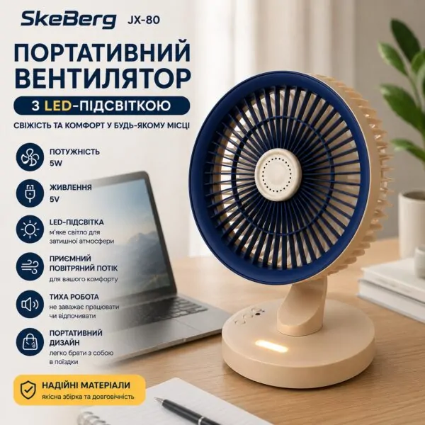 Портативний вентилятор з LED-підсвіткою