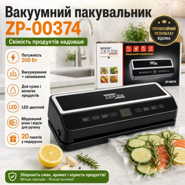 Вакуумний пакувальник з різаком для сухих та вологих продуктів