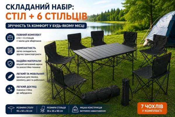 Туристичний комплект меблів: стіл + 6 стільців