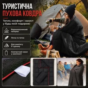 Туристична складна ковдра для кемпінгу 200×140 см з водовідштовхувальним покриттям DWR і сумкою-чохлом