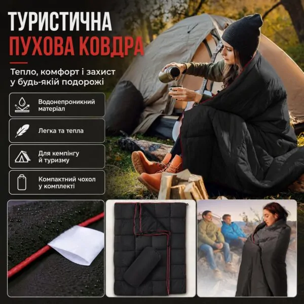 Туристична складна ковдра для кемпінгу 200×140 см з водовідштовхувальним покриттям DWR і сумкою-чохлом