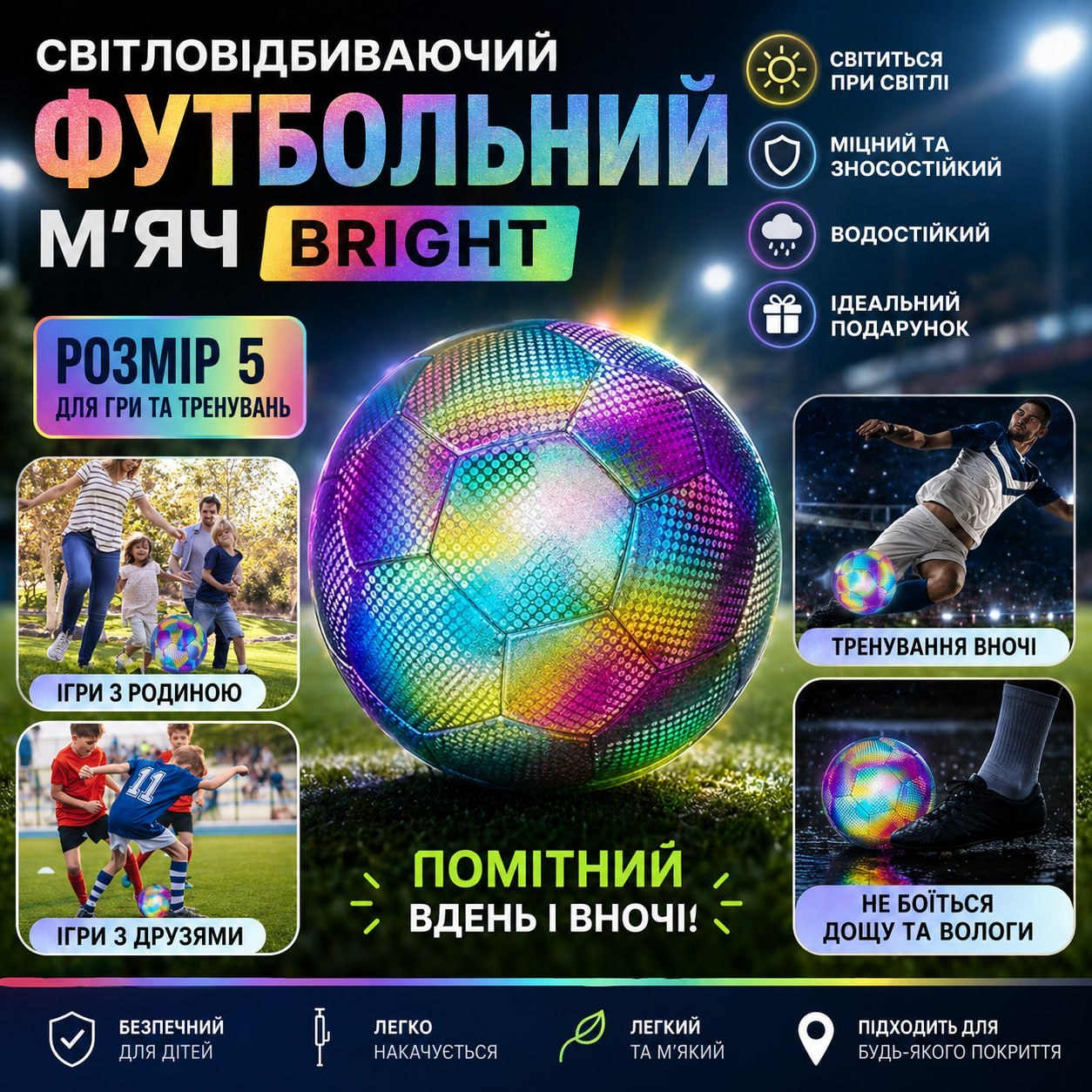 Світловідбиваючий футбольний м’яч BRIGHT